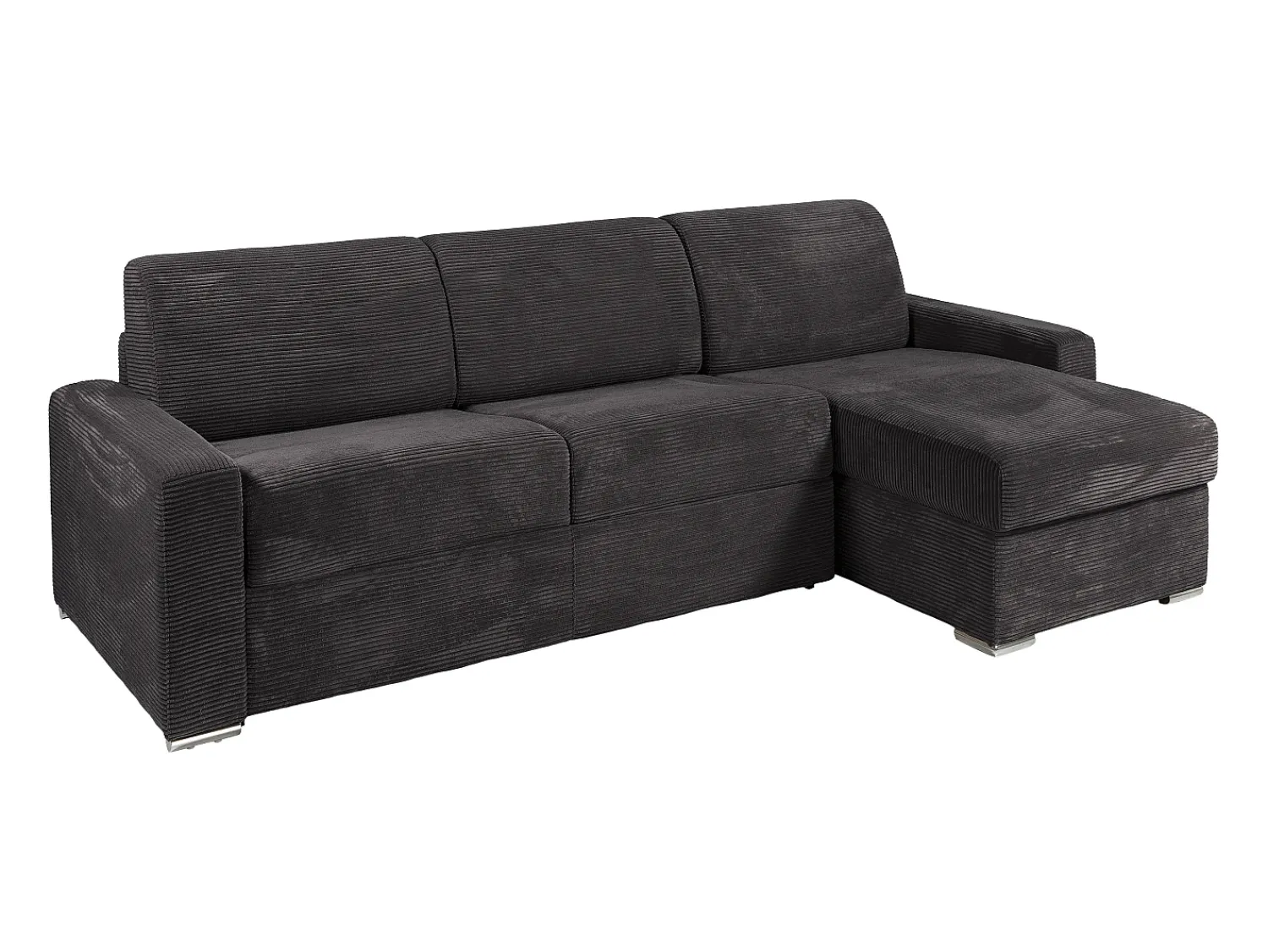 Vente-unique Sofá de canto reversível convertível abertura rápida veludo canelado cinzento 140 cm - 18 cm CALITO^ Sofá