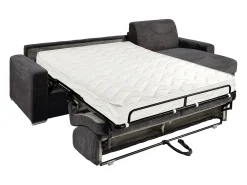 Vente-unique Sofá de canto reversível convertível abertura rápida veludo canelado cinzento 140 cm - 18 cm CALITO^ Sofá