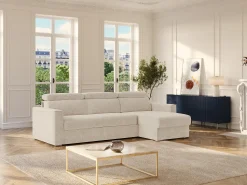 Discount Vente-unique Sofá de canto reversível conversível abertura rápida em tecido - Cama 140 cm VIZIR Bege