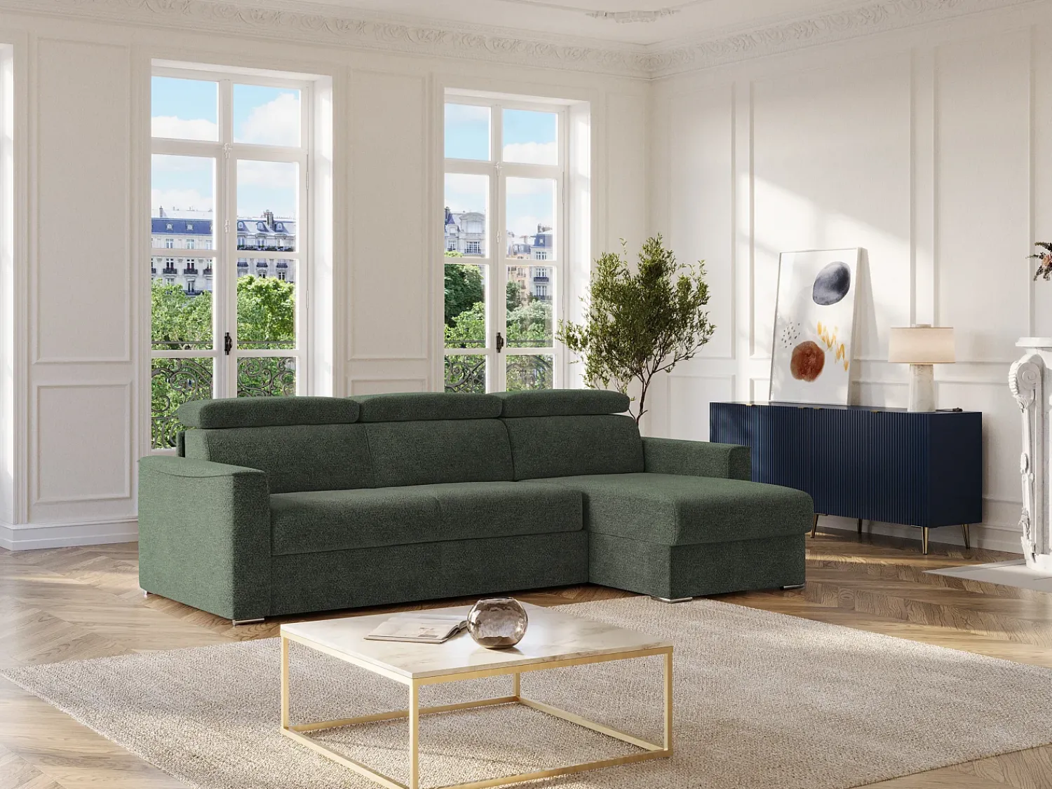 Vente-unique Sofá de canto reversível conversível abertura rápida em tecido - Cama de 160 cm VIZIR^ Sofá
