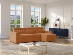 Online Vente-unique Sofá de canto reversível conversível abertura rápida em tecido - Cama 160 cm VIZIR Terracota