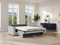 Sofá|Vente-unique Sofá de canto reversível conversível abertura rápida em tecido cinza claro - Cama 160 cm VIZIR Cinzento claro