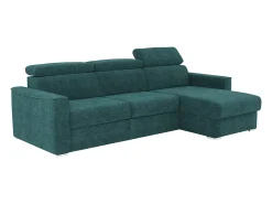 Sofá|Vente-unique Sofá de canto reversível conversível abertura rápida em tecido azul - Cama de 160 cm VIZIR Azul esverdeado