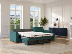 Sofá*Vente-unique Sofá de canto reversível conversível abertura rápida em tecido azul - Colchão 140 cm VIZIR Azul esverdeado