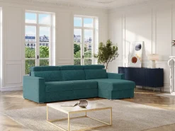 Sofá*Vente-unique Sofá de canto reversível conversível abertura rápida em tecido azul - Colchão 140 cm VIZIR Azul esverdeado