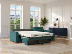 Clearance Vente-unique Sofá de canto reversível conversível abertura rápida em tecido azul - Cama 140 cm VIZIR Azul esverdeado