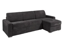 Sofá|Vente-unique Sofá de canto reversível convertível abertura rápida veludo canelado cinzento 140 cm - 14 cm CALITO Cinza antracite