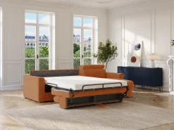 Vente-unique Sofá de canto reversível conversível abertura rápida em tecido terracotta - Cama 140 cm VIZIR^ Sofá