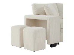 Sofá*DripeX Sofá de canto reversível conversível 3 lugares - em veludo cotelê - com armazenamento, prateleira e 2 puffs - Porta USB+Type-C - Bege
