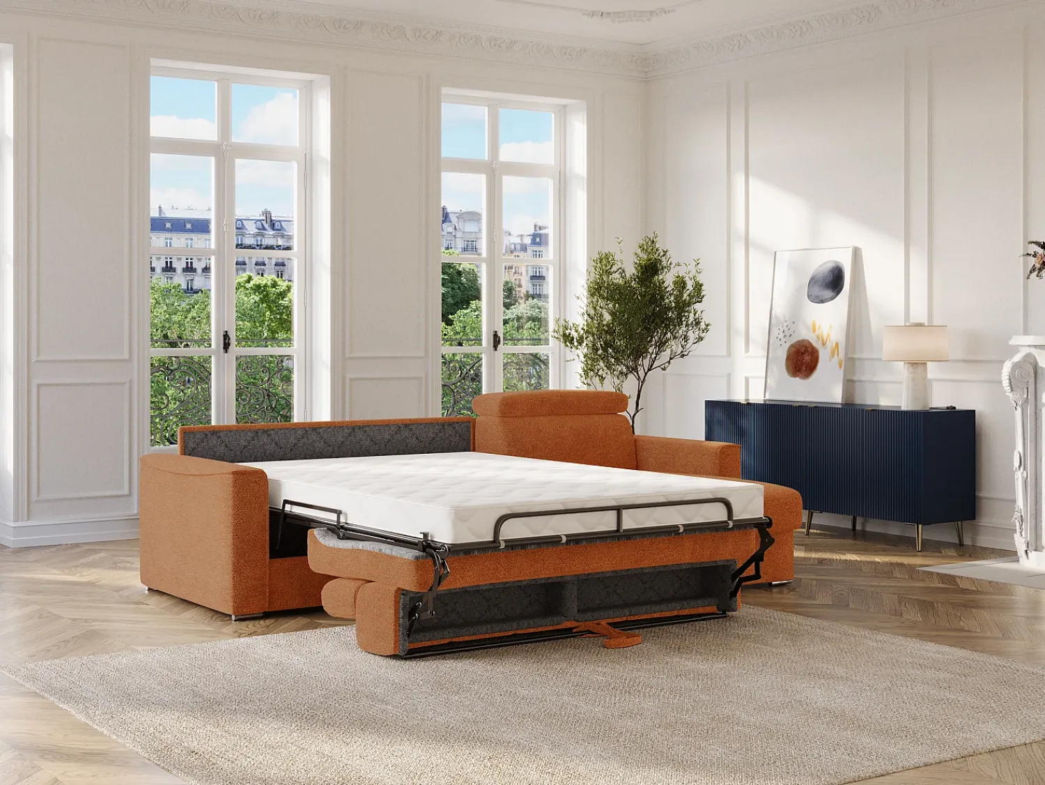 Best Vente-unique Sofá de canto reversível conversível abertura rápida em tecido - Cama 140 cm VIZIR Terracota