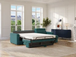 Sale Vente-unique Sofá de canto reversível conversível abertura rápida em tecido azul - Cama 160 cm VIZIR Azul esverdeado