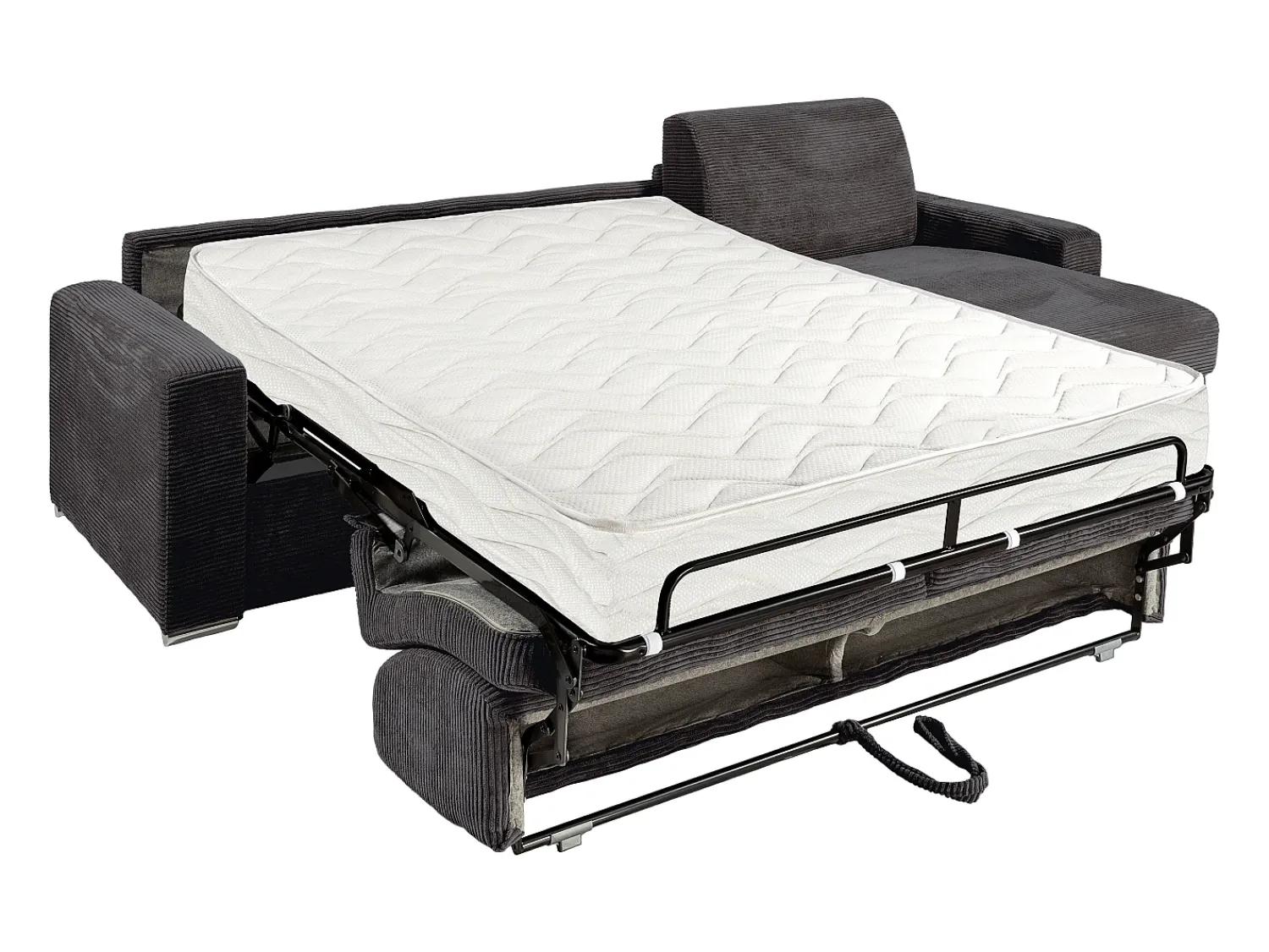 Online Vente-unique Sofá de canto reversível convertível abertura rápida veludo canelado cinzento 140 cm - 22 cm CALITO Cinza antracite