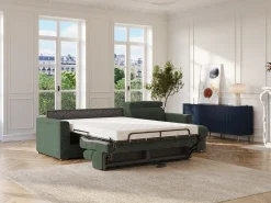 Sofá*Vente-unique Sofá de canto reversível conversível chaiselong abertura rápida em tecido - Colchão 140 cm VIZIR Verde