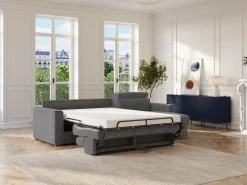 Sofá|Vente-unique Sofá de canto reversível conversível abertura rápida em tecido cinza - Cama 140 cm VIZIR Cinza antracite