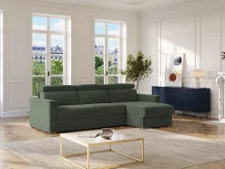 Vente-unique Sofá de canto reversível conversível abertura rápida em tecido - Estrado com ripas largas 140 cm - Colchão 14 cm VIZIR^ Sofá