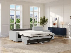 Vente-unique Sofá de canto reversível conversível abertura rápida em tecido cinza claro - Área de dormir 140 cm VIZIR^ Sofá