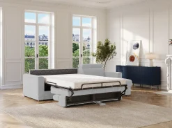 Vente-unique Sofá de canto reversível conversível abertura rápida em tecido cinza claro - Área de dormir 140 cm VIZIR^ Sofá