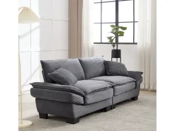 Sofá*Merax Sofá de casal moderno - 224 x 81 x 81 cm - com edredom - para quarto e escritório - veludo - cinza Cinzento