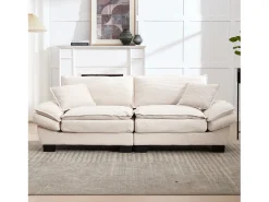Sofá|Merax Sofá de casal moderno e simples - 224 x 81 x 81 cm - com edredom - veludo - Bege