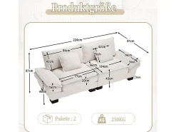 Sofá|Merax Sofá de casal moderno e simples - 224 x 81 x 81 cm - com edredom - veludo - Bege