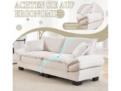 Sofá|Merax Sofá de casal moderno e simples - 224 x 81 x 81 cm - com edredom - veludo - Bege