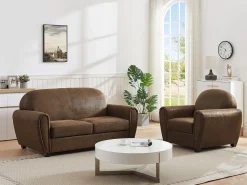 Sale Vente-unique Sofá de clube VICTORY III de 3 lugares em microfibra com aparência de couro envelhecido. Castanho