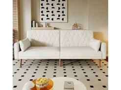 Sofá| Sofá de dois lugares com função de cama | Sofá-cama dobrável de veludo para espaços pequenos | Cama de hóspedes compacta para sala de estar, quarto e home theater Bege