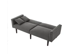 Sofá| Sofá de dois lugares com função reclinável, encosto duplo ajustável independentemente, detalhes em metal, tecido em algodão e linho, . Preto