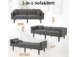Sofá| Sofá de dois lugares com função reclinável, encosto duplo ajustável independentemente, detalhes em metal, tecido em algodão e linho, . Preto