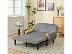 Sofá| Sofá de dois lugares em veludo cotelê cinza com espaço de armazenamento integrado - Elegância e funcionalidade para o dia a dia Cinzento