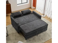 Hot Sofá de dois lugares, sofá para sala de estar, sofá com função de cama, encosto ajustável, tecido chenille, Preto