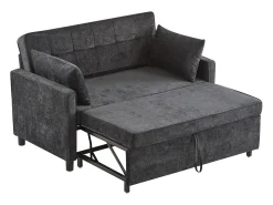 Hot Sofá de dois lugares, sofá para sala de estar, sofá com função de cama, encosto ajustável, tecido chenille, Preto
