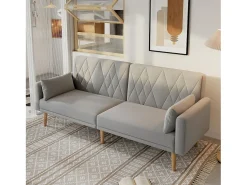 Online ModernLuxe Sofá de dois lugares 180x75x82 cm - Encosto ajustável - Veludo - Cinza Cinzento