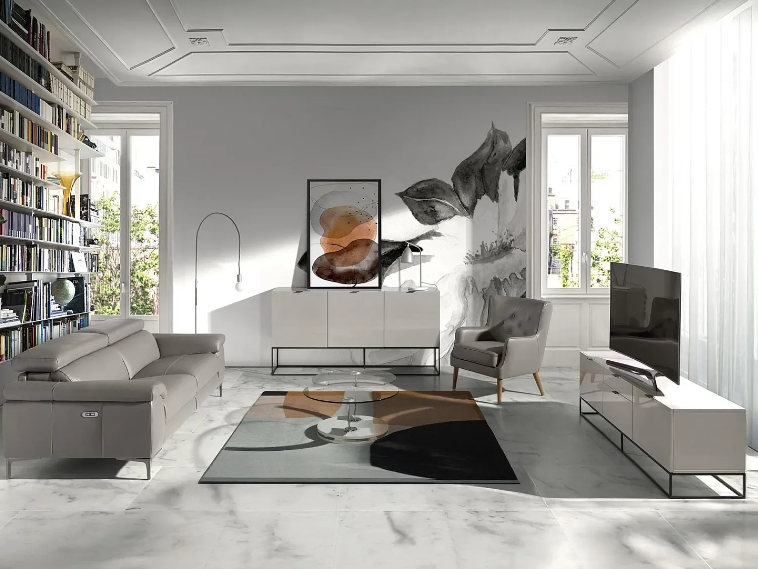 Discount Angel Cerda Sofá de relaxamento de 3 lugares em pele cinzenta escura 6122 Bege
