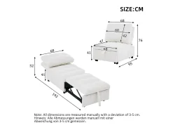 Sofá|ModernLuxe Sofá de um lugar - 68x95x76 cm - encosto ajustável - profundidade do assento ajustável - Branco