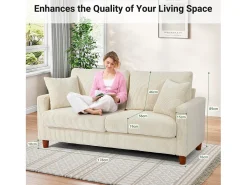 Hot DripeX Sofá de veludo cotelê de 2 lugares, Sofá estofado moderno reto grande com assentos extra profundos 56cm - 2 almofadas - 178x76x89cm - Bege