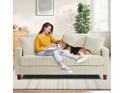 Hot DripeX Sofá de veludo cotelê de 2 lugares, Sofá estofado moderno reto grande com assentos extra profundos 56cm - 2 almofadas - 178x76x89cm - Bege