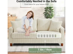 Hot DripeX Sofá de veludo cotelê de 2 lugares, Sofá estofado moderno reto grande com assentos extra profundos 56cm - 2 almofadas - 178x76x89cm - Bege