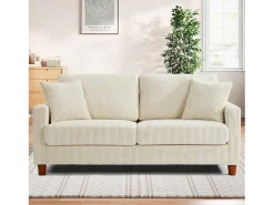 Hot DripeX Sofá de veludo cotelê de 2 lugares, Sofá estofado moderno reto grande com assentos extra profundos 56cm - 2 almofadas - 178x76x89cm - Bege
