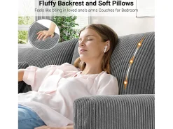 Sofá*DripeX Sofá de veludo cotelê de 2 lugares, Sofá estofado moderno reto grande com assentos extra profundos 56cm - 2 almofadas - 178x76x89cm - Cinzento