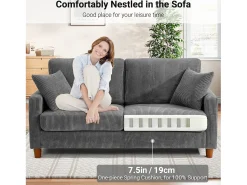 Sofá*DripeX Sofá de veludo cotelê de 2 lugares, Sofá estofado moderno reto grande com assentos extra profundos 56cm - 2 almofadas - 178x76x89cm - Cinzento