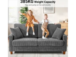 Sofá*DripeX Sofá de veludo cotelê de 2 lugares, Sofá estofado moderno reto grande com assentos extra profundos 56cm - 2 almofadas - 178x76x89cm - Cinzento