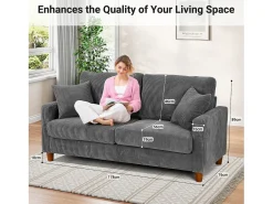 Sofá*DripeX Sofá de veludo cotelê de 2 lugares, Sofá estofado moderno reto grande com assentos extra profundos 56cm - 2 almofadas - 178x76x89cm - Cinzento