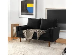 Sofá|DripeX Sofá de veludo de 2 - sofá, sofá moderno da sala de estar, com apoios de braços cônicos e pés, uma parte de baixo - 148,5x78x85cm Preto