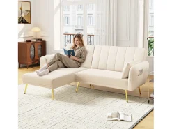 Sofá|ModernLuxe Sofá dobrável moderno - Sofá em L - Sofá-cama com canto adicional - Bege