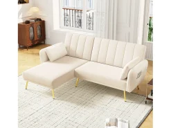 Sofá|ModernLuxe Sofá dobrável moderno - Sofá em L - Sofá-cama com canto adicional - Bege