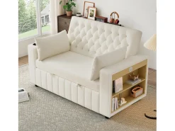 ModernLuxe Sofá dobrável moderno para 2 pessoas - com porta-copos - com portas de carregamento USB - com almofadas - tecido de pelúcia -^ Sofá