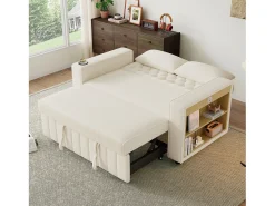 ModernLuxe Sofá dobrável moderno para 2 pessoas - com porta-copos - com portas de carregamento USB - com almofadas - tecido de pelúcia -^ Sofá
