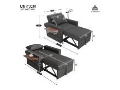 New ModernLuxe Sofá dobrável multifuncional - com portas de carregamento USB - com suporte para telefone - Tecido de veludo cotelê - Cinza Cinzento