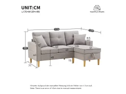 Sofá* Sofá em L com chaise longue, compartimento para arrumação, suporte para copos e 2 almofadas. Ideal para sala de estar, escritório ou apartamento. Inclui vídeo. Cinzento
